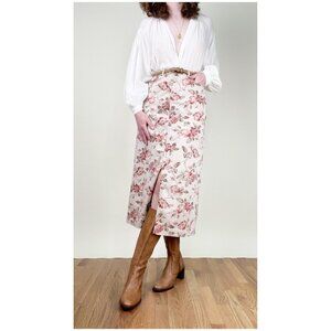 Vintage Floral Print Column Straight Midi Skirt Romantic Whimsigoth Garden Girl
